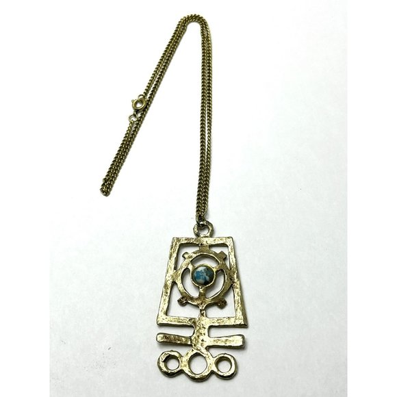 Vintage Brutalist Blue Stone Pendant Necklace